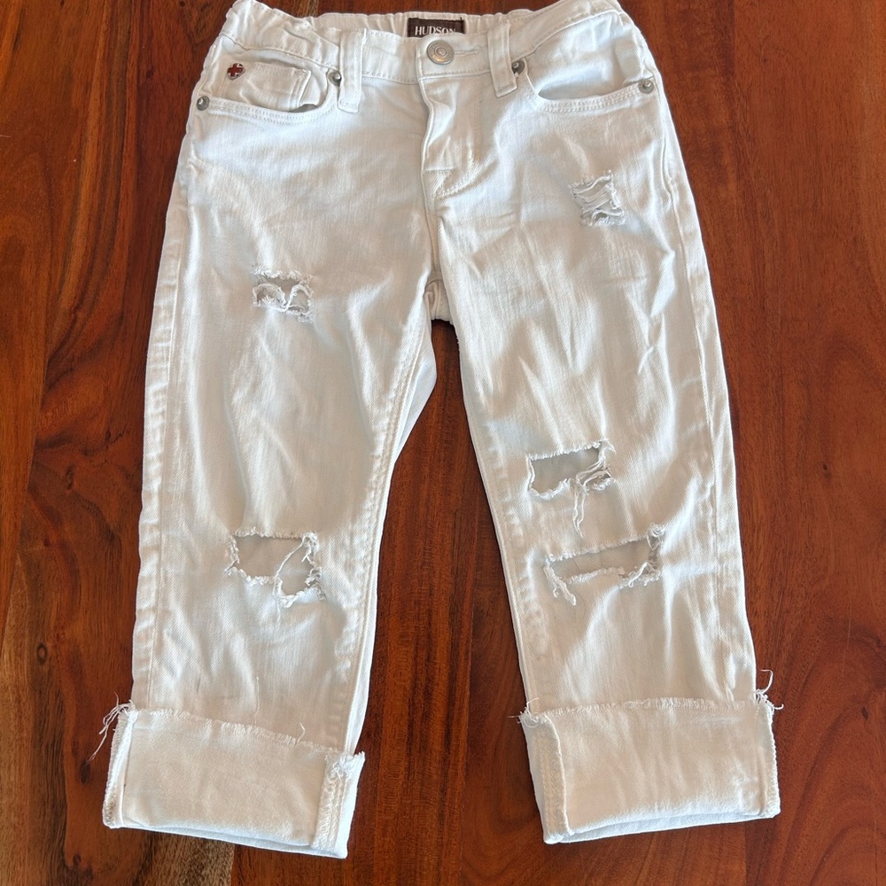 White Hudson denim jeans destroyed.